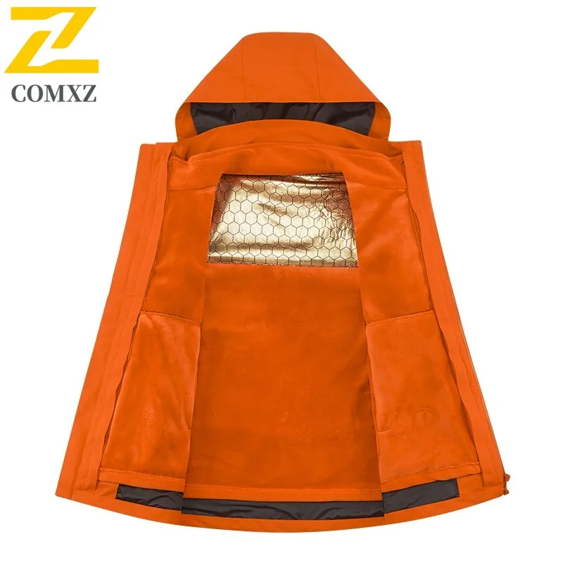 COMXZ Men Biker Jacket Warm Solid Color Multi-Pocket Outdoor Hunting Travel Coat 3 in 1 Work Minimalist Wear Resistant Outerwear