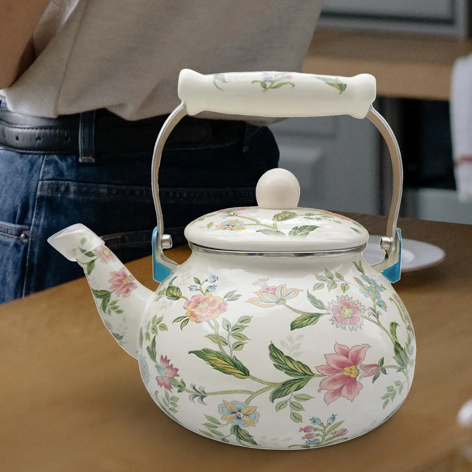 Enamel Tea Kettle Leakproof Sturdy Handle Beverage Jug Thickened Enamel Teapot for Kitchen Office Party Home Coffee