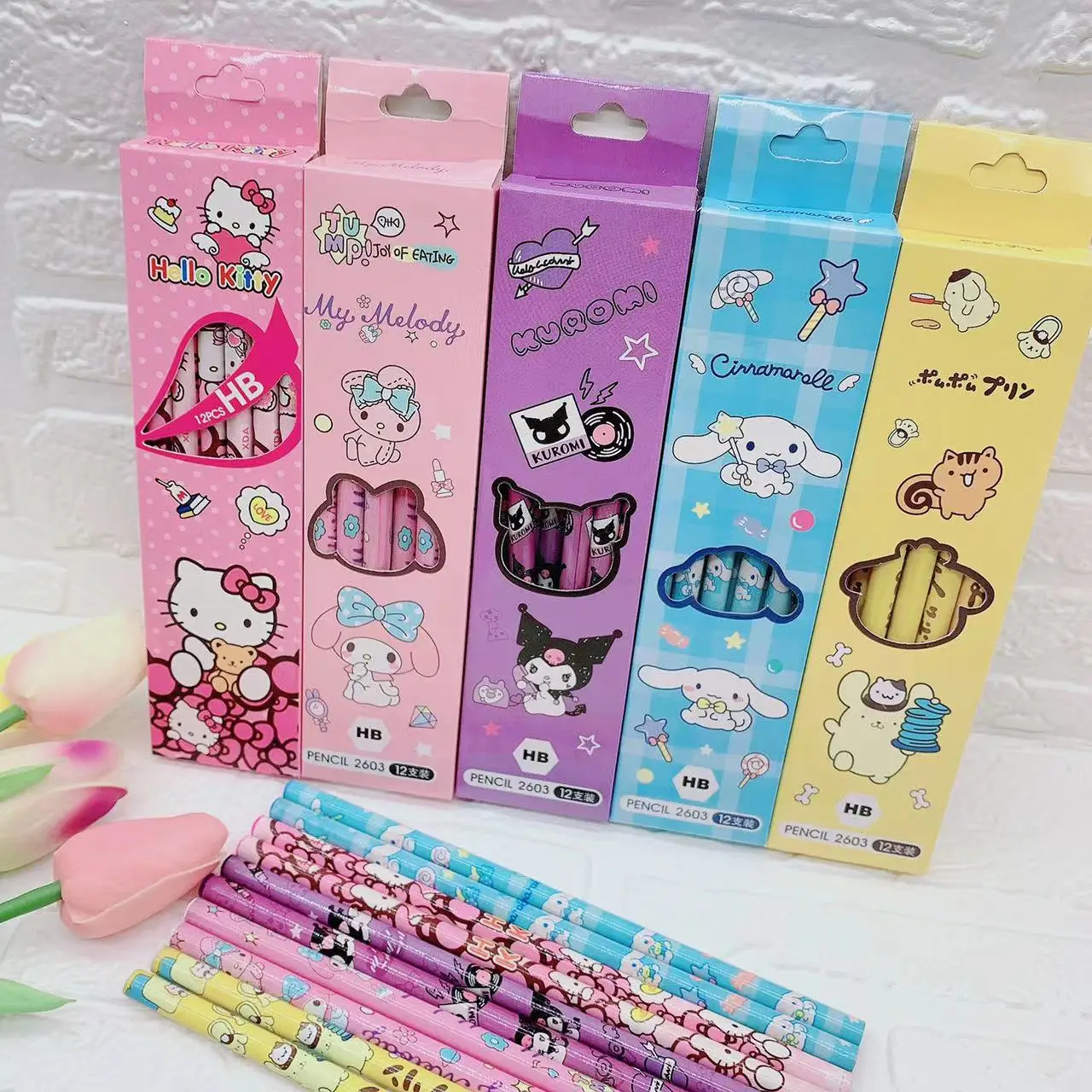 12Pcs/Box Sanrio Pencil Melody Kuromi Cinnamoroll HB Black Write Draw Pencils Primary Students Stationery writing stationery,drawing pencils