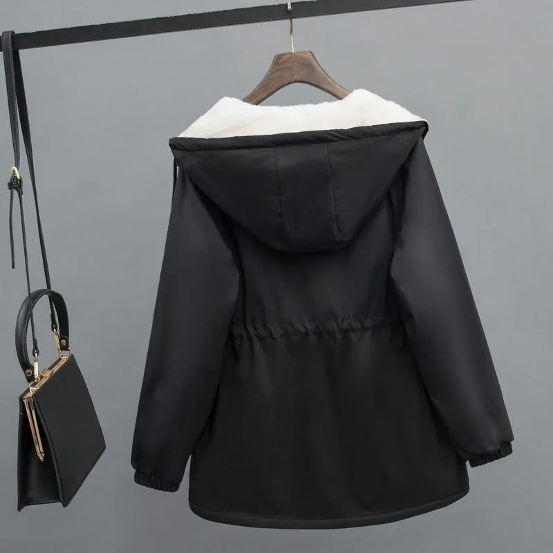2023 New Women Down Cotton Coat Winter Jacket Female Short Loose Parkas Plush Outwear Solid Color Hooded Windbreak Overcoat