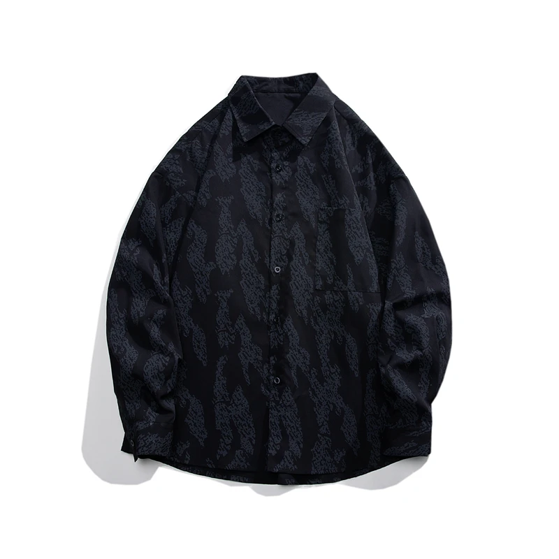 

Printed Shirt Men Black Long sleeved Shirts Men Korean Comfortable Blouses Casual Loose Classic Oversized Single Breasted Shirt