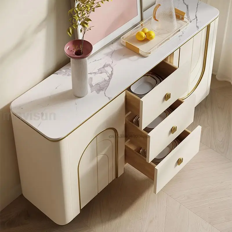 White Sideboards With Three Drawers Cream Style Round Corners Display Furniture Press Type Doors Luxury Dining Room Cabinets
