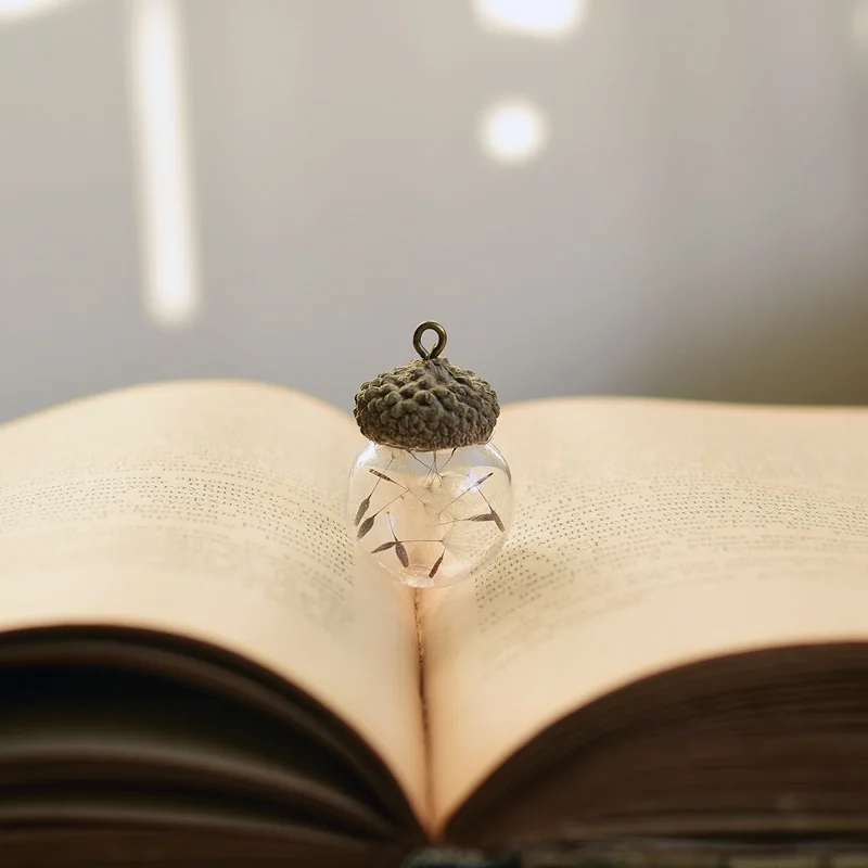 1/2X 14/16/18/20/25MM DIY Glass Vial Pendant With Natural Acorn Cap Glass Wish Bottle Necklace Perfume Lucky Jewelry Accessories