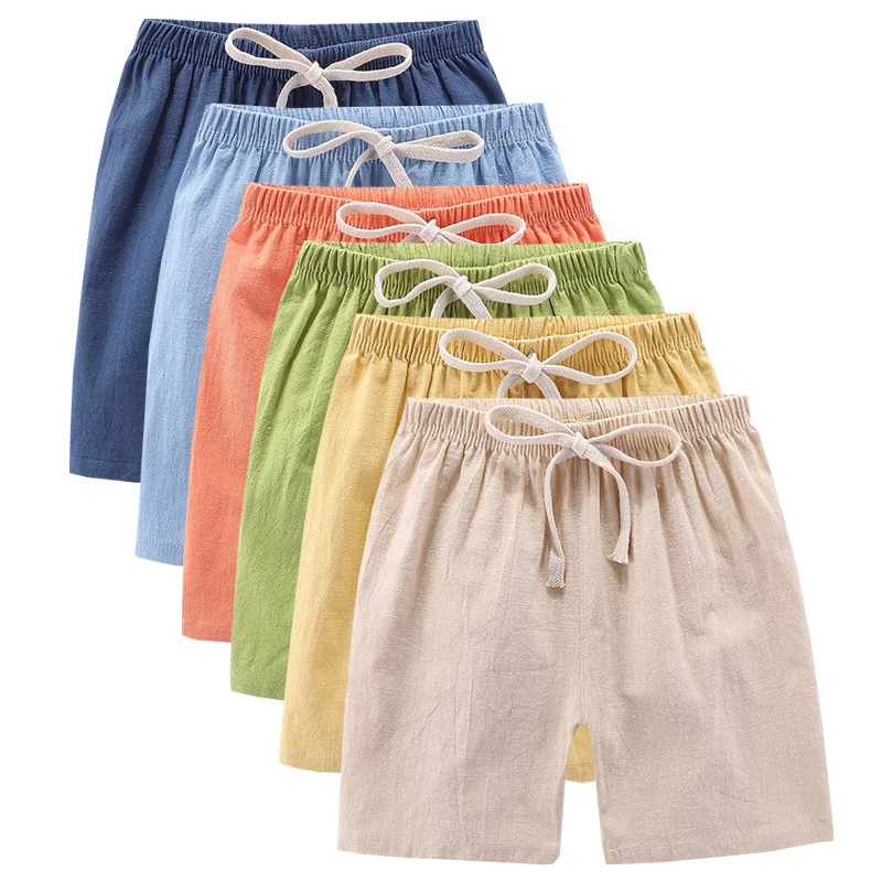 Kids Shorts 1pcs Cotton Linen Summer Kids Shorts Girl Solid Color Short Baby Casual Pant Children Short Pant Boy Sport Clothing Outwear