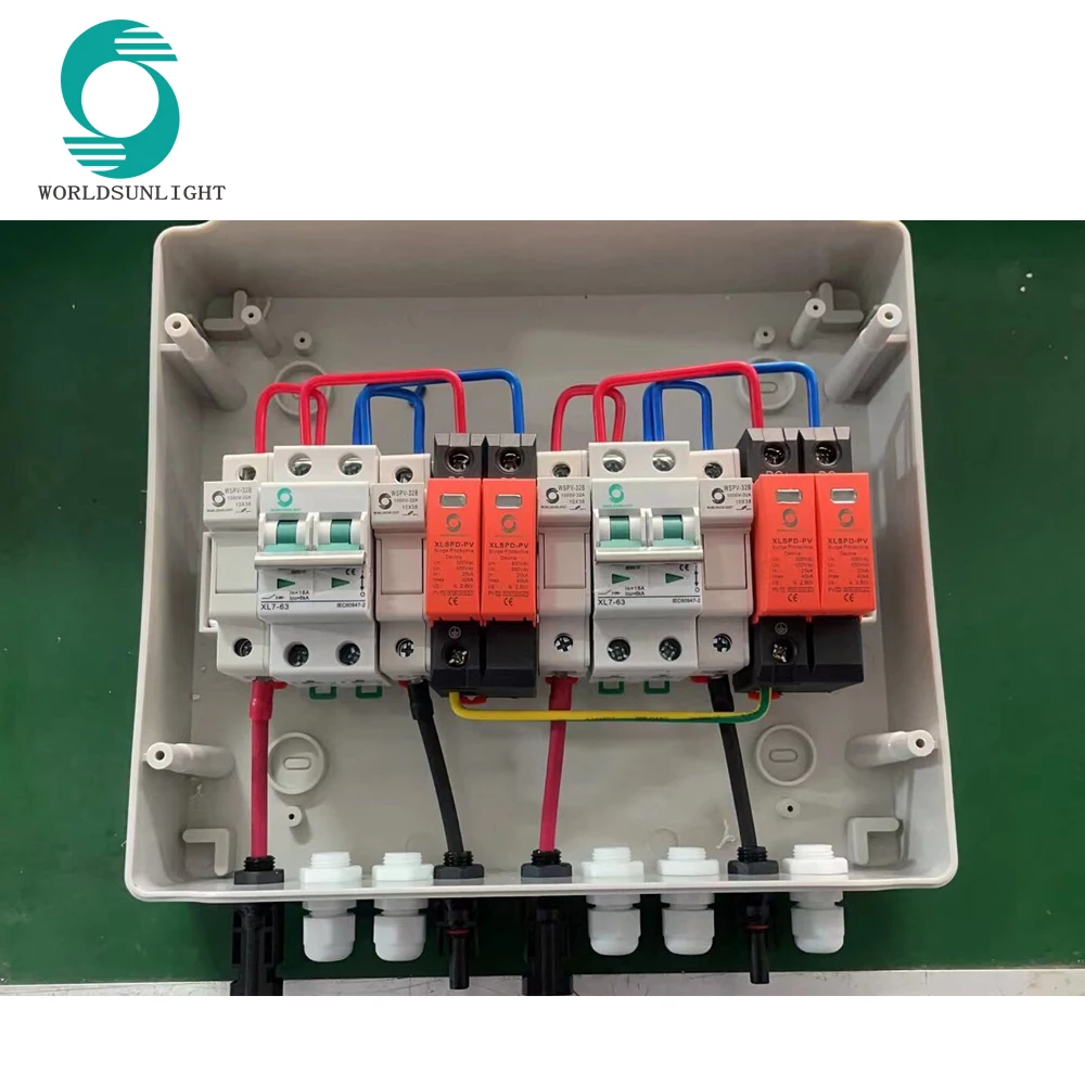 Worldsunlight WSDB-PV2/2 500V 600V 2 input 2 output 2 string 32a energy system Photovoltaic Solar PV DC Combiner Box