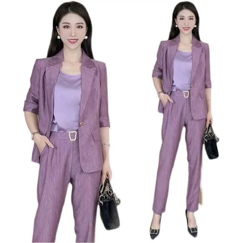 Blazer Suit Women's Summer Thin Pant Sets Casual Professional Wear Fashion Temperament Light Luxury Suit Suspenders Three-Piece nordic marble nail table furniture creative manicure table light luxury single or double professional manicure table set u