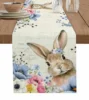 Easter Bunny Spring Flowers Linen Table Runner Washable Dresser Scarves Table Decor Festival Wedding Kitchen Decor Table Runner 1