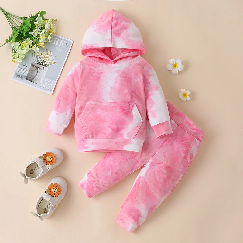 Personalized Baby Boy Clothes 3 to 6 Months Tie-dyed Long Sleeved Hooded Hoodies + Pants 2PCS Girls Outfits Sets Kids Tracksuits Baby Clothing Set luxury