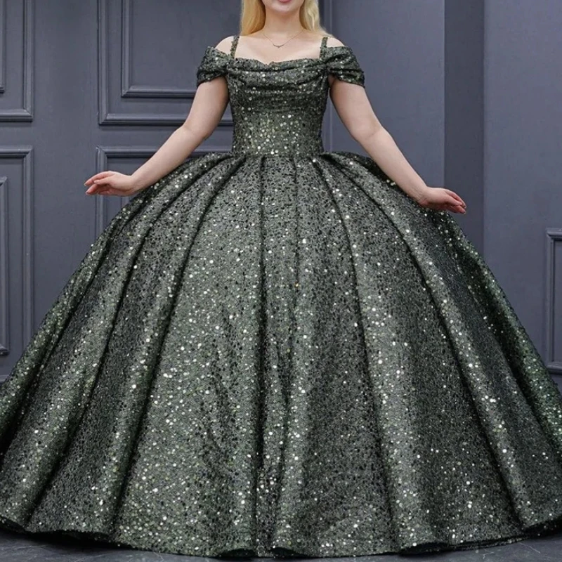 

Luxury Arabic Sequined Quinceanera Dress Off Shoulder Lace Up Ball Gown Sweet 16 Dresses Birthday Party Gown Prom Occasion Wear