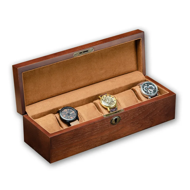 6 Slots Wooden Watch Box Organizer For Men Brown Watch Stand Display Storage Case Holiday BirthdayGift