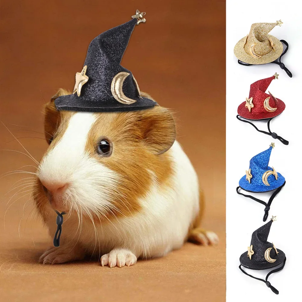 Mini Witch Hat Adjustable Pet Headgear for Small Animals Hamster Rat Hats Halloween Cosplay Clothing Guinea Pigs Assessories