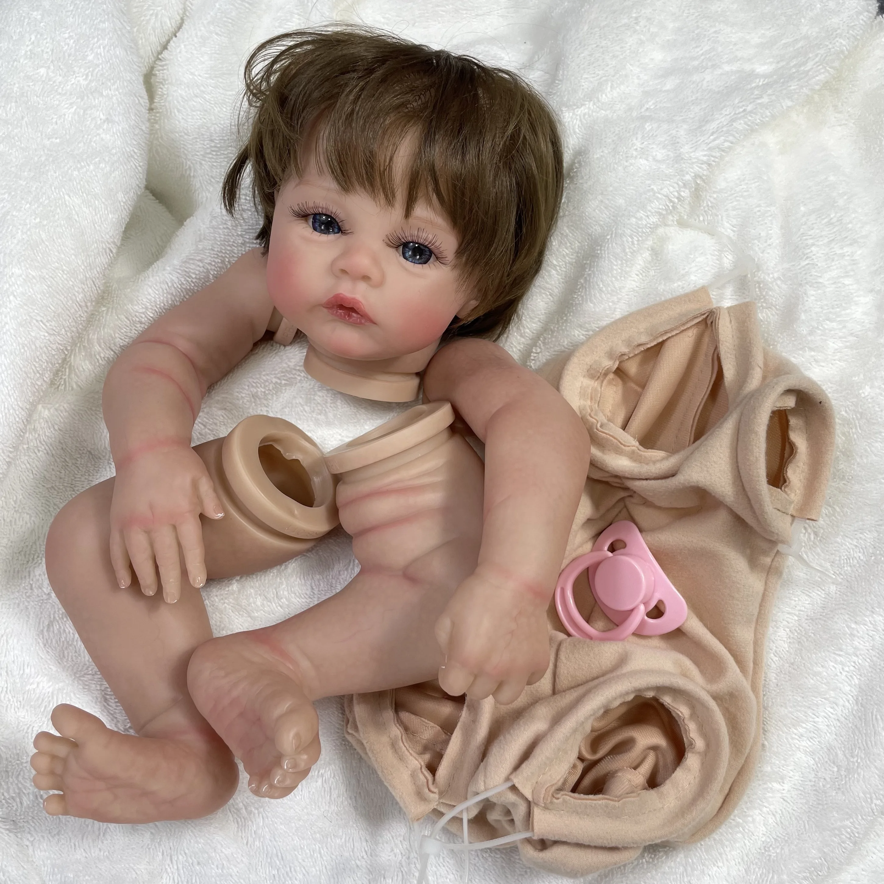 이미 페인트 칠한 다시 태어난 인형 키트, 메도우 3D 피부 가시 정맥 인형 부품, 뿌리깊은 부드러운 머리카락, 천 바디 인형 액세서리, 17 인치