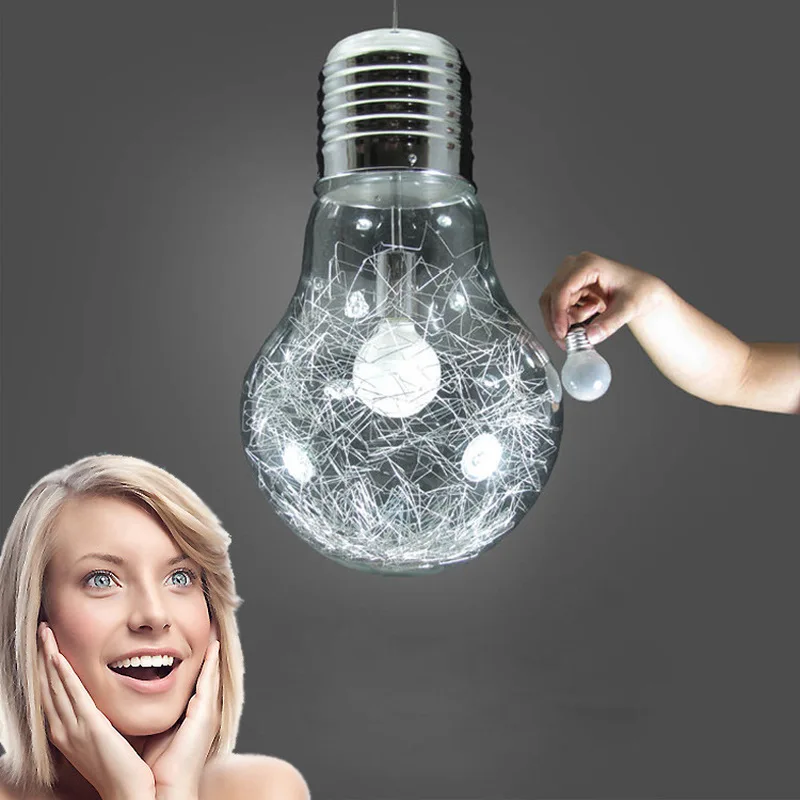 

Modern Minimalist Creative Personality LED Glass Big Light Bulb Chandelier Restaurant Bar Aisle Gold Silver Bedroom Lamps