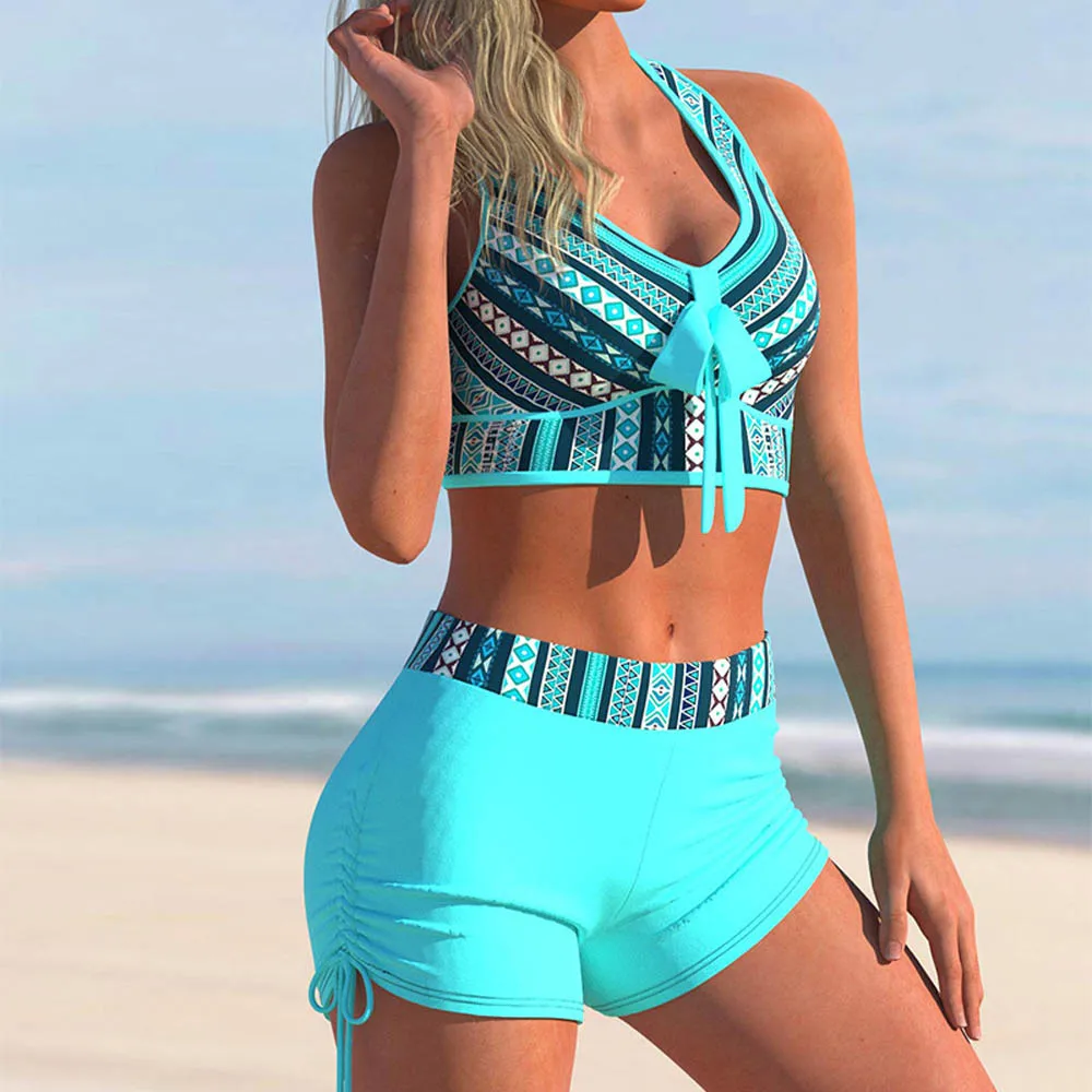 2023 New Trend Womens Two-piece Swimsuit Summer Bikini Set Separate Flat Swimwear Conservative Printed Female Beach Outfits