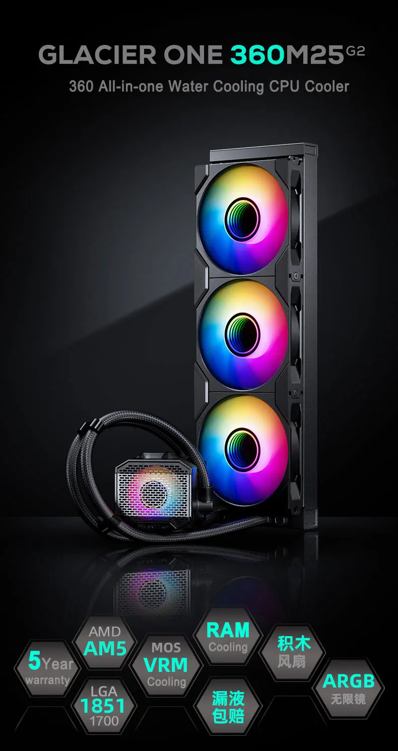 Liquid CPU Cooler BOS|VRM|RAM Assisted Cooling Support LGA1700/1851 AMD AM4/AM5