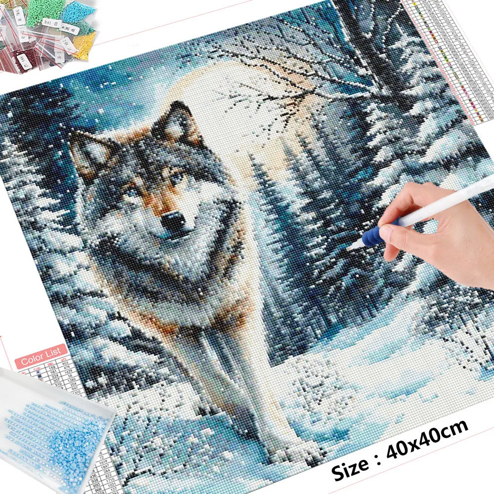 HUACAN Animal Diamond Painting Complete Kit Owl Wolf Full Square Round Mosaic Winter 5D DIY Home Decor diamond painting diamond art painting kit diamond painting set