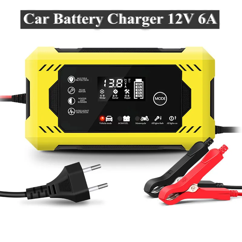 

Car Battery Charger 12V 6A Intelligent Fast Charging Pulse Repair Type Full Auto-Stop Dual-Mode Lead Acid for Motorcycle Truck