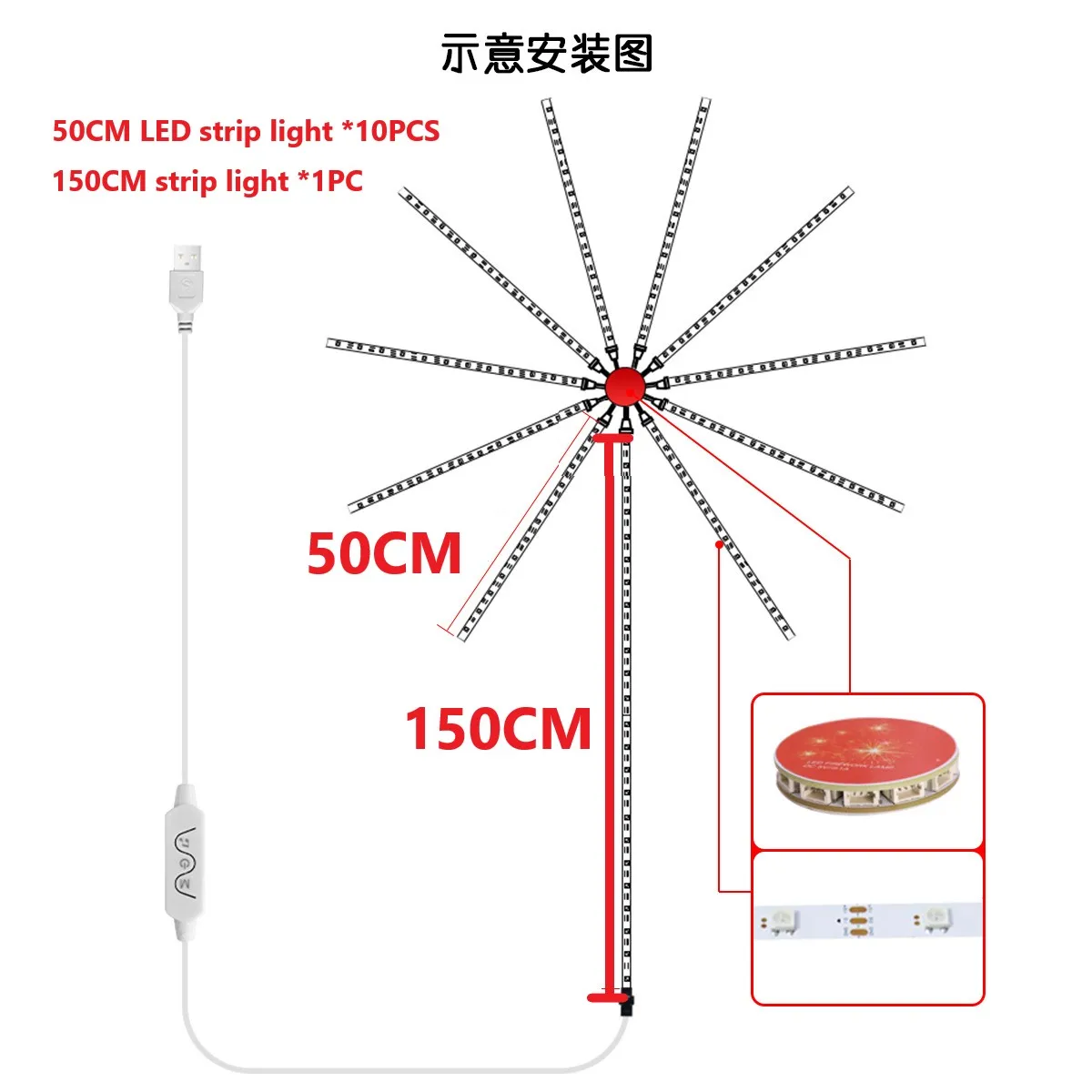 Fireworks LED Strip Light RGB Sound Control Symphony Firework Light Wedding Christmas Music Control Full Kit Dream Meteor Lamp