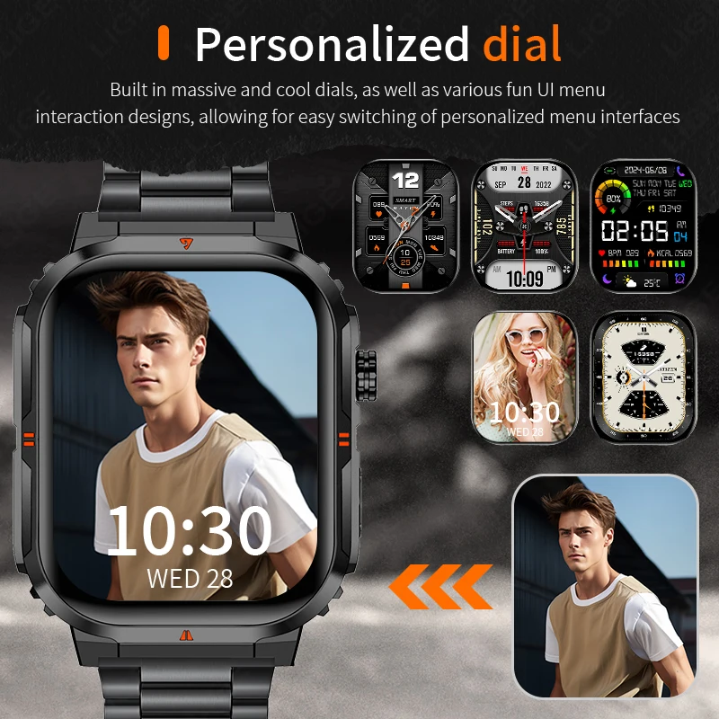 LIGE Military Smart Watch Men IP68 Waterproof Outdoor Sport Tracker LED Flashlight Bluetooth Call Man Smartwatch For Android iOS