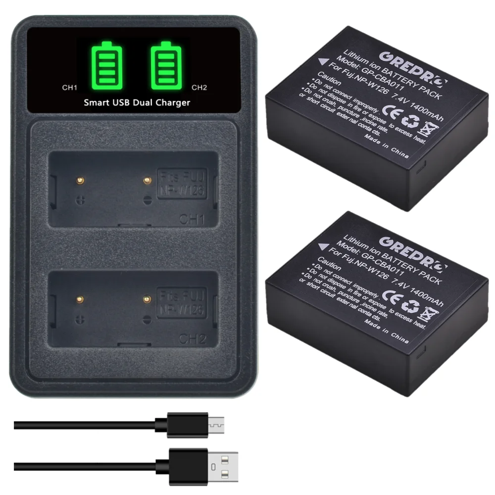 PATONA LCD Lader Dual USB-C voor NP-W126S NP-W126 Batterij Compatibel met Fujifilm FinePix HS-30EXR HS-33EXR HS-50EXR X-T20 X-H1 XT1 XT3 XT100 XT200 X-PRO2 X-PRO3 XA3 XA5
