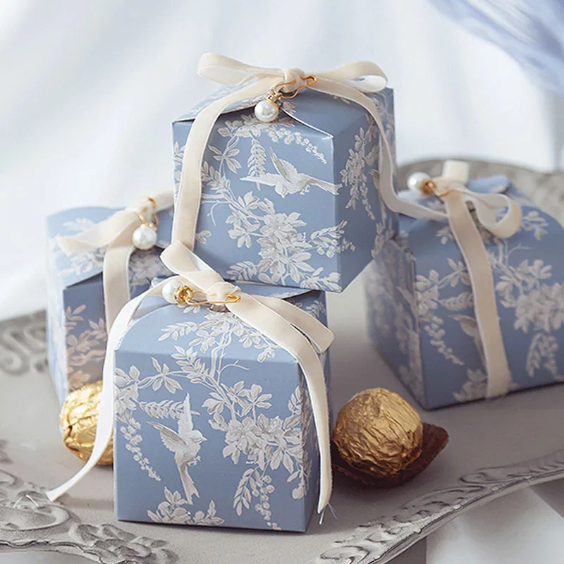 

Retro Wedding Candy Box Packaging Bag Paper Gift Boxes With Ribbons Valentine's Day Party Gift Packaging Box Wedding Supplies