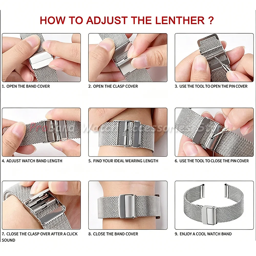 Stainless Steel Milanese Mesh Watch Strap - Universal 0.6mm Band for Men & Women (18mm, 20mm, 22mm)