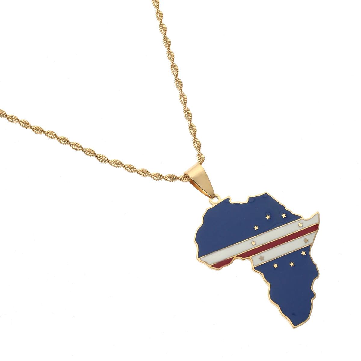 Africa Map & Cabo Verde Flag  Pendant Necklaces Gold Color Jewelry 3