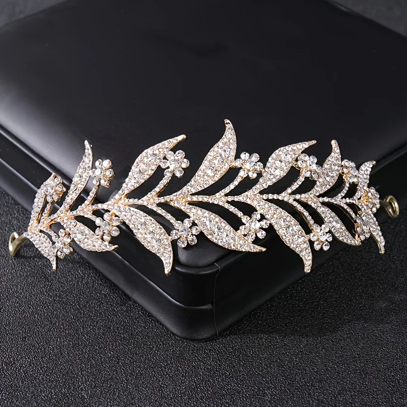 Silver Color Crystal Leaf Vine Bridal Tiaras Crowns Wedding Hair Accessories Rhinestone Pageant Crown Bridal Hair Jewelry
