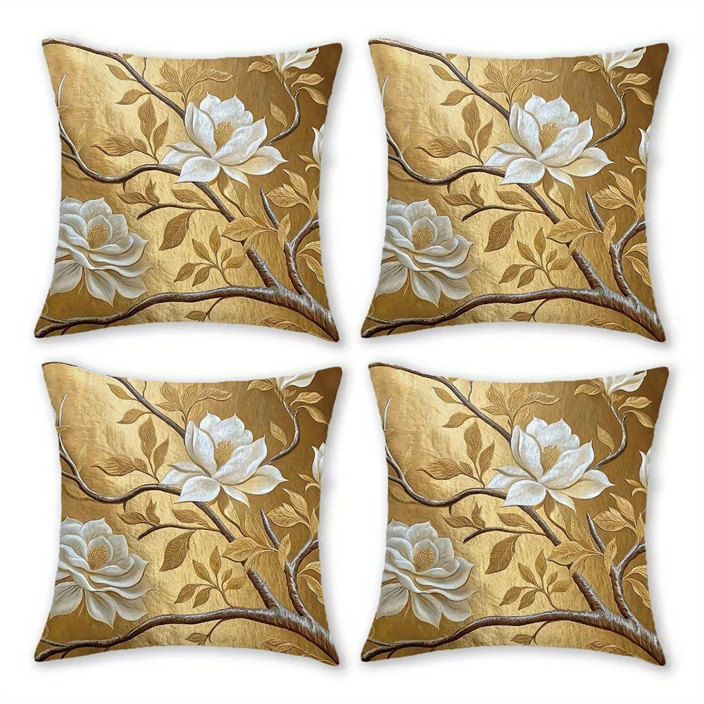 Set of four Golden Magnolia printed pillow covers