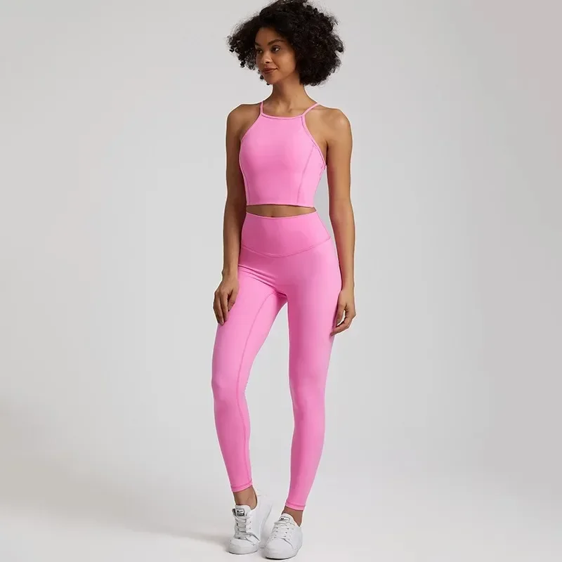 Lemon Gym Fitness Yoga Set Legging Back Cross Sport Bra Top 2pc Suit Comprehensive Training Jog Womencutout Tie Round Neck