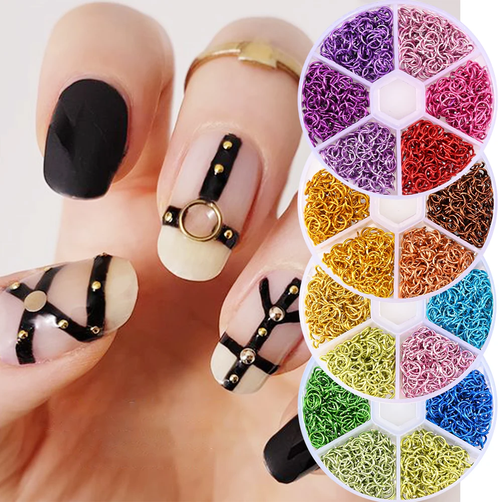 1000Pcs Piercing Ciondola Punk Nail Charms 3D Gothic Metal Alloy Loops Piercing Gioielli Per Unghie Fai Da Te Connect Hoop Nail Ring Decoration