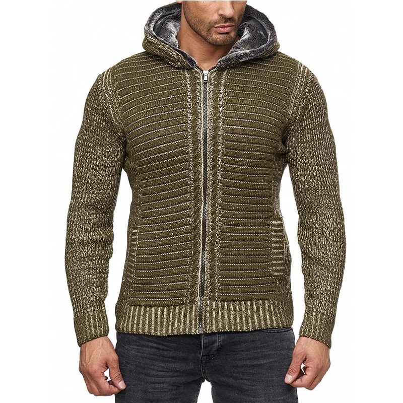 Men's Hooded Sweater Cardigan Autumn And Winter New Slim Knit Fashion Casual Large Size Sweater