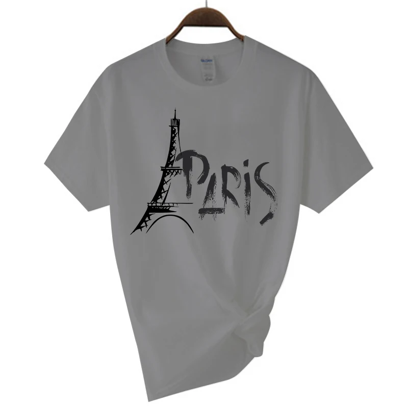 Camiseta de algodón con cuello redondo y Torre Eiffel romántica de París para hombre y mujer, marca unisex, camiseta informal de manga corta diseñada para verano_voghion.com