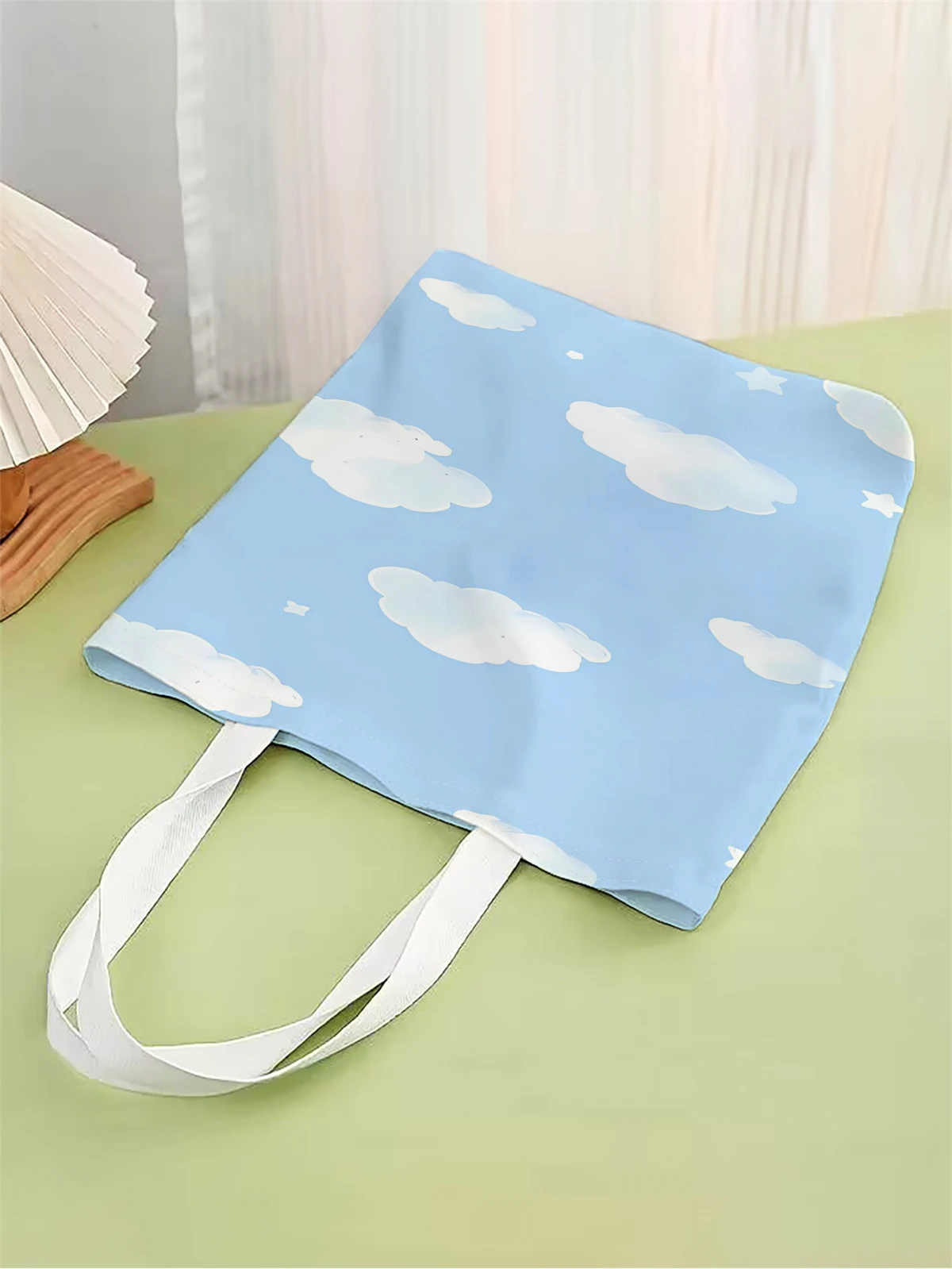1pc,cartoon white cloud handbag, reusable fashionable handbag, multifunctional handbag, printed canvas shopping bag