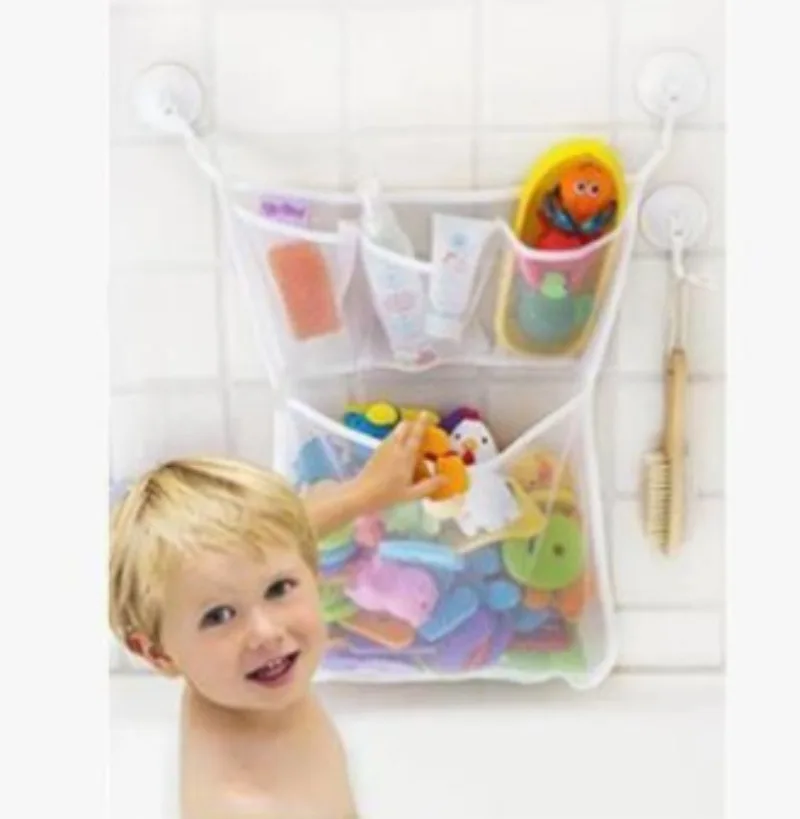 Baby Bathroom Toy Storage Bag Mesh Folding Eco-Friendly Polyester Siamese Wall-mounted Washable Child Bath Net Suction Baskets