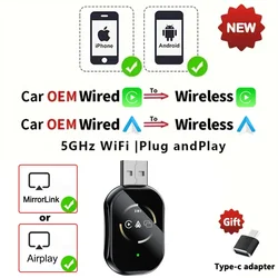 Universal 3 - in - 1 Wireless CarPlay & Android Auto Adapter with MirrorLink, Bluetooth, and WiFi Connectivity - Android (Black)