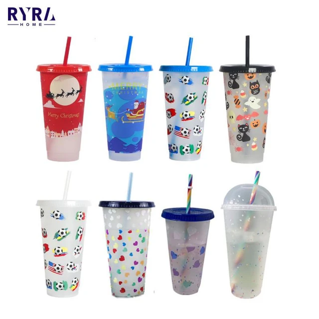 710ml Color Changing Cups Reusable Plastic Christmas Cup with