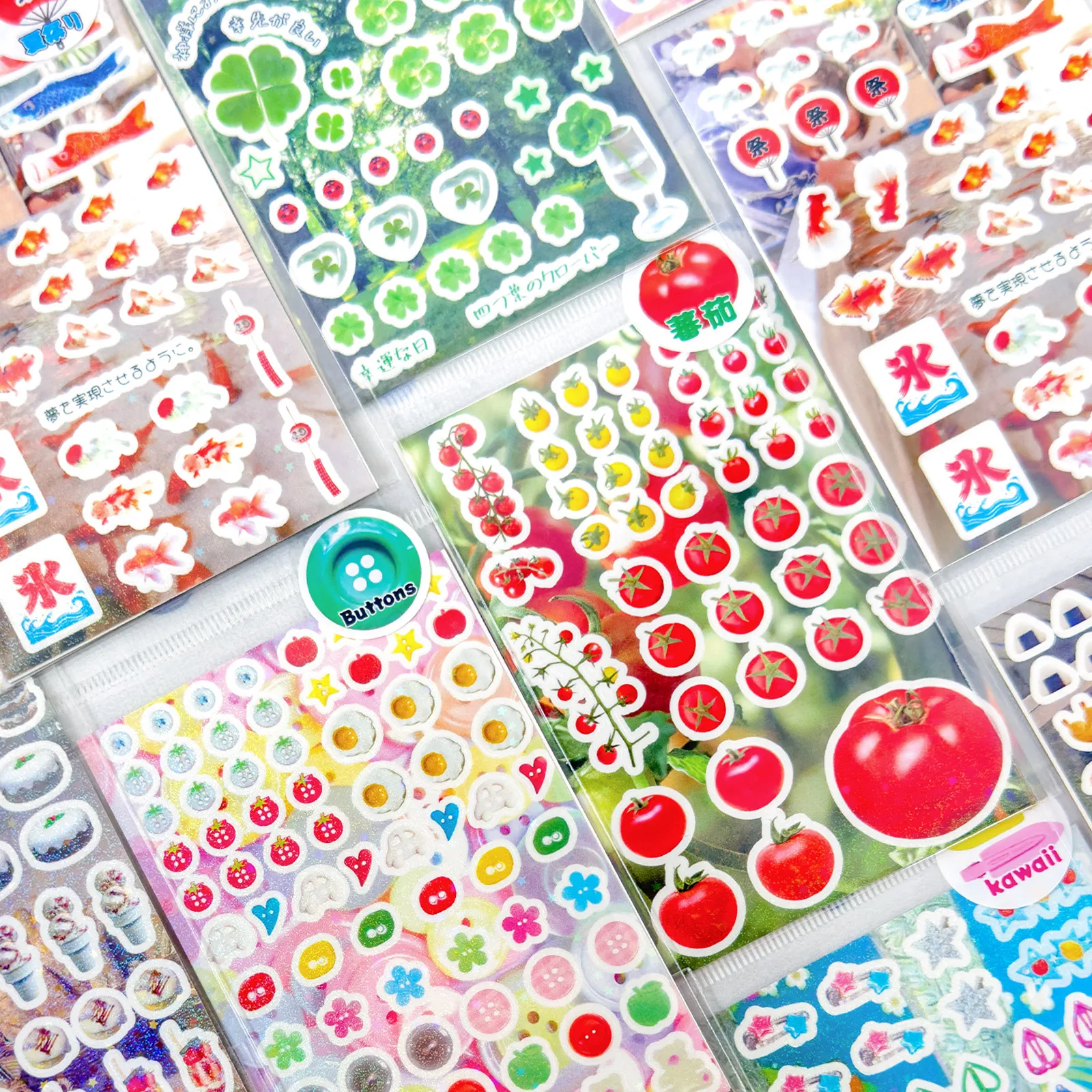 Cartoon Stickers 3Pcs/Pack Cute Cartoon Japanese Style Stickers DIY Scraobooking Journaling Decoration Vintage Apple Tomato Pattern Stickers