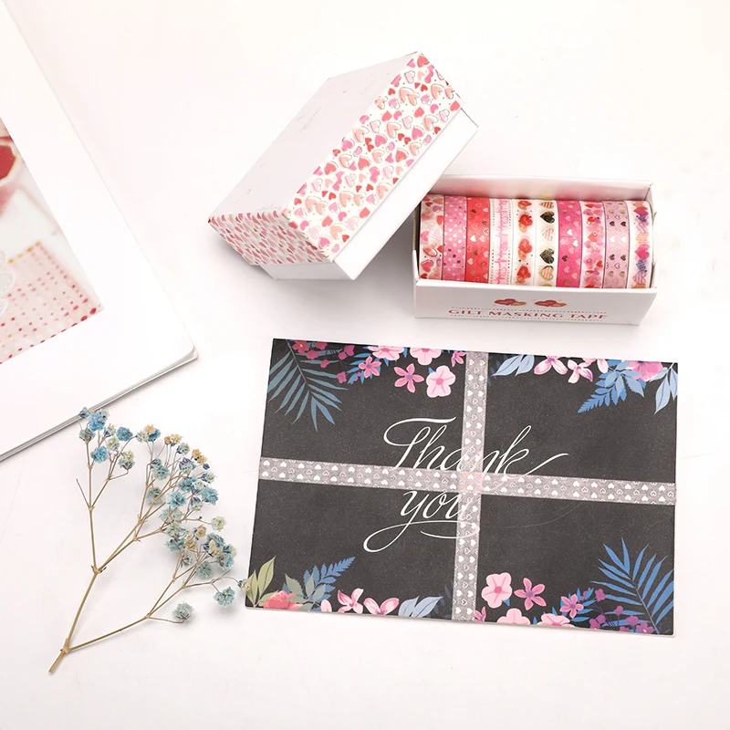 10Rolls Kawaii Stars Love Heart Washi Tapes Gold Foil Masking Tape Scrapbooking Diary Journal Planner Supplies Kawaii Stationery