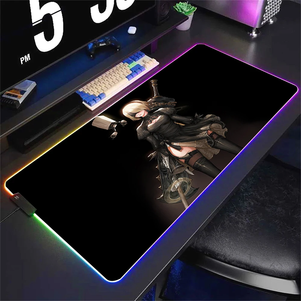 RGB NieR Automata XXL LED Backlit Gaming Deskmat - Large Cool Mouse Pad for Office and Gaming Setup