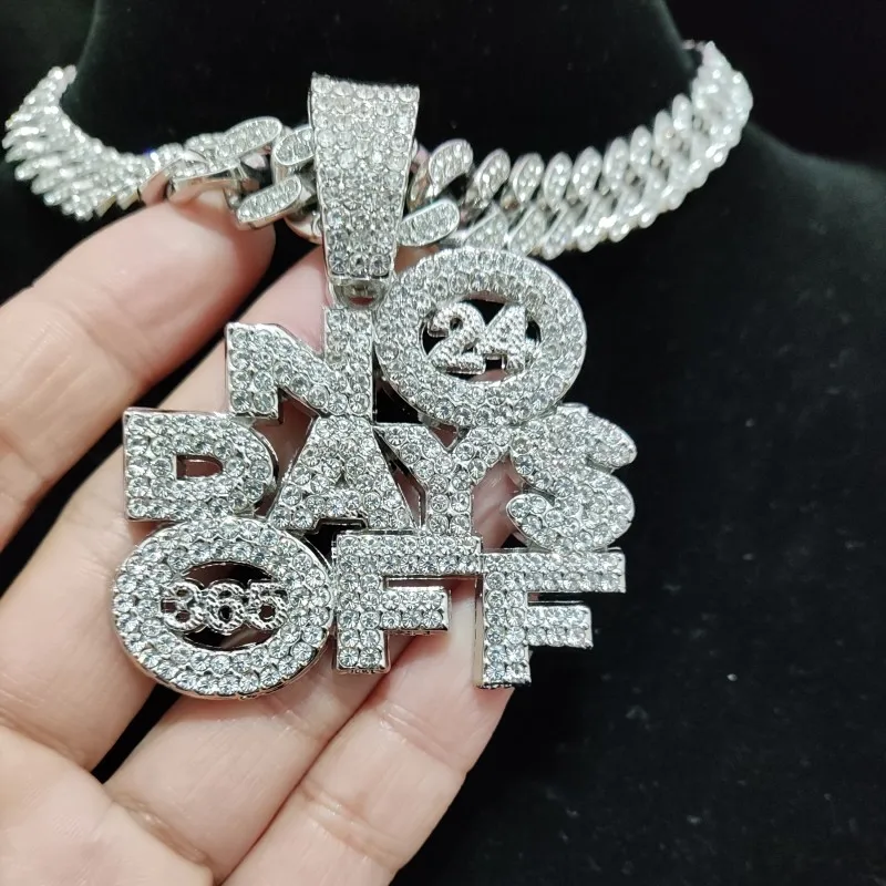 Men Women Hip Hop NO DAYS OFF Pendant Necklace with 13mm