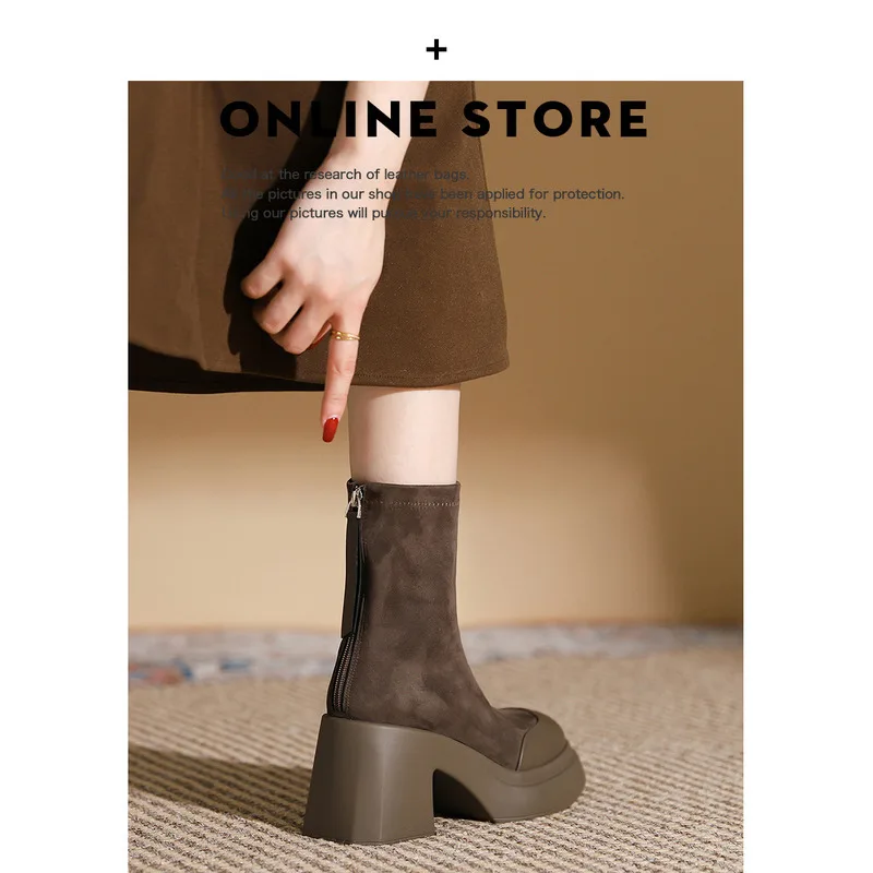 Bottes courtes Martin à talons hauts de 8CM et semelle épaisse pour femmes, bottes fines et élastiques, nouvelle collection 2024_voghion.com