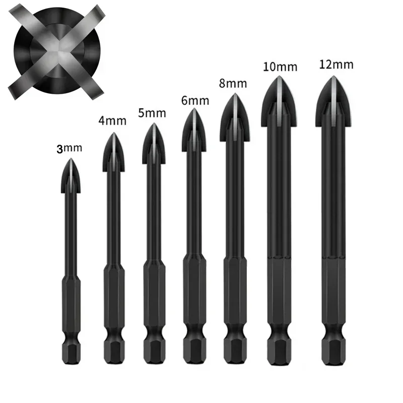 Broca de cerámica de vidrio de hoja cruzada multifunción, punta de lanza de carburo de tungsteno, herramientas de broca de espejo de mármol de azulejo, 3mm-12mm