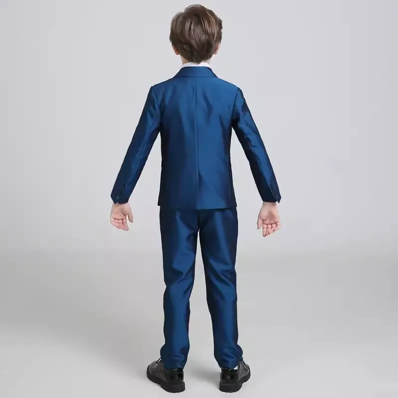 Children Shining Blue Piano Suit Flower Boys Wedding Dress Prince Kids Photograph Tuxedo Teenager Graduation Birthday Costume boys suit set