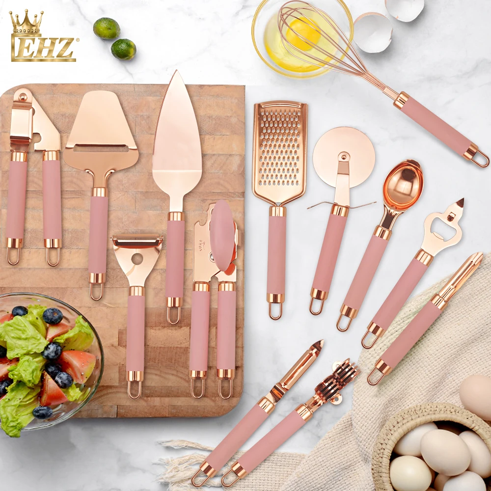 Kitchen Tools kitchen utensils set EHZ Gold Gadgets Anti-Slip Handles Can Opener Egg Beater Premium Utensils Kitchen Cooking Accessories