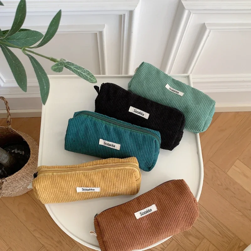 Korean Corduroy Cosmetic Bag Small Makeup Pouch Lady Portable Travel Toiletry Bag Necesserie Organizer Student Cute Pencil Case 3