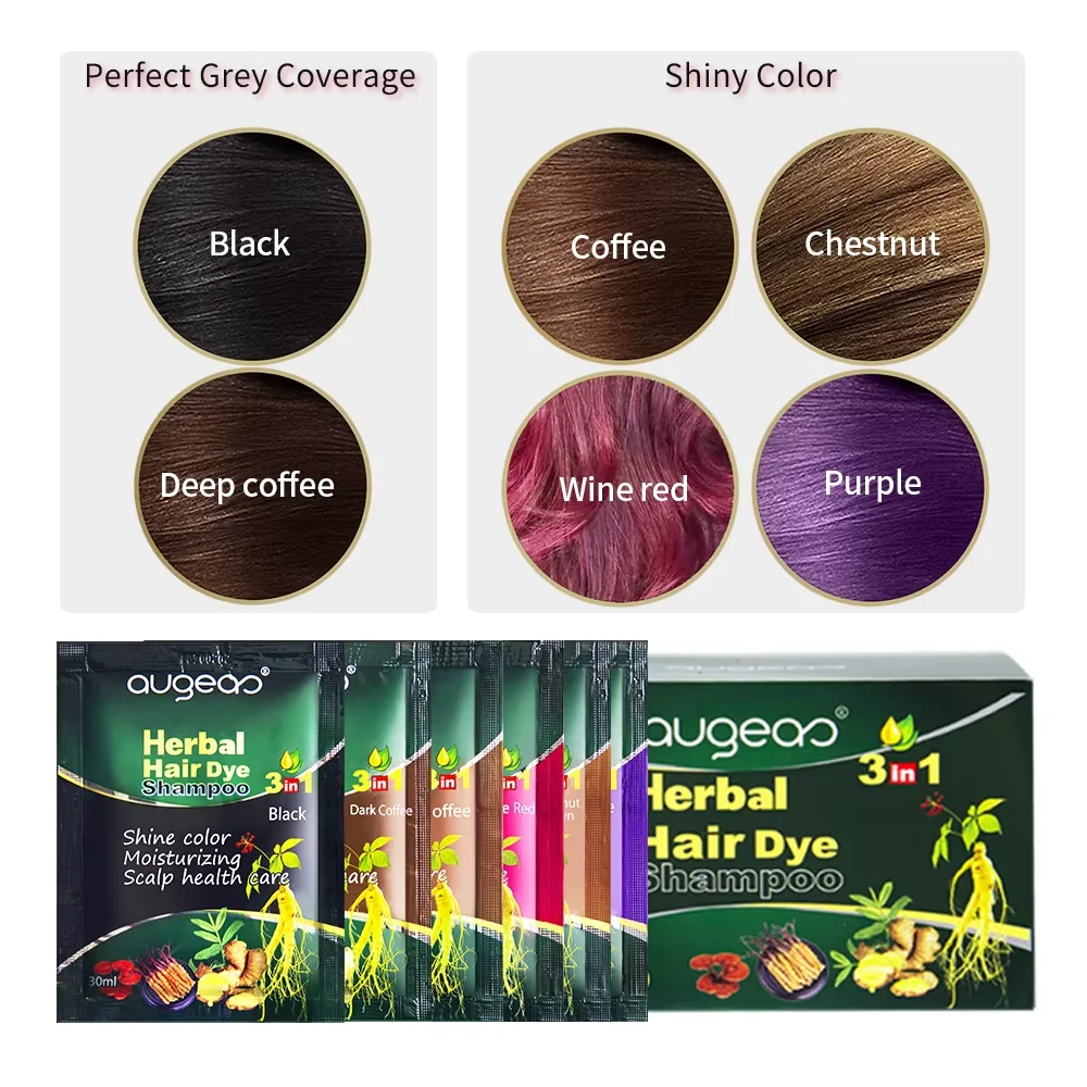 Herbal Natural Plant Hair Dye Shampoo Fast Grey Hair Dyed Black  6 Color Coffee Red Purple Salon & Home Hair Color 30/500ml 2