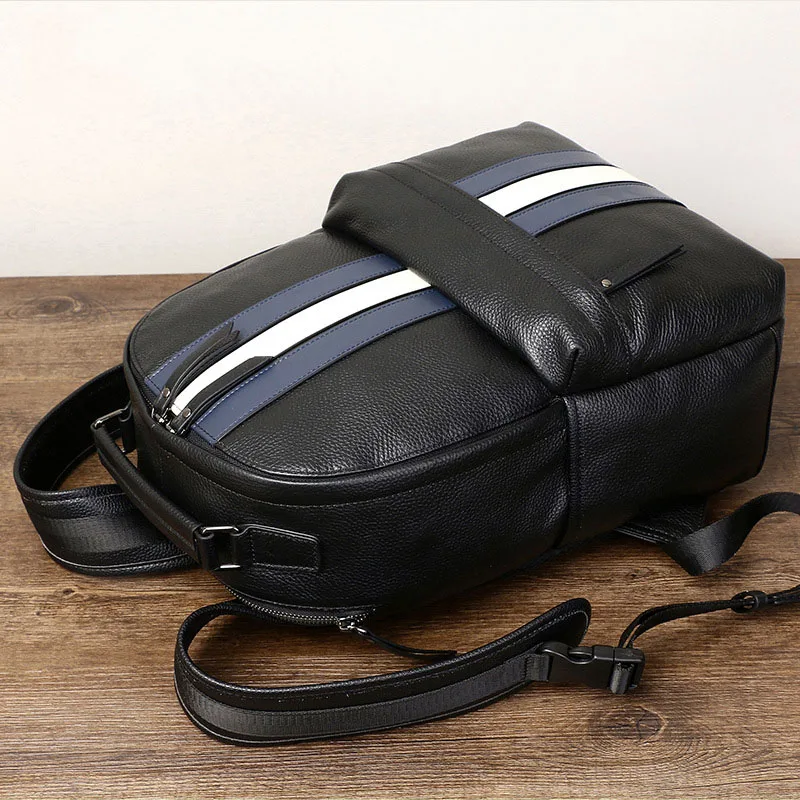 2024 New Design Fashion Men Backpack Brown Genuine Leather Laptop Backpack Schoolbag Boys Day Bag Pack Male Travel Bags Large 2