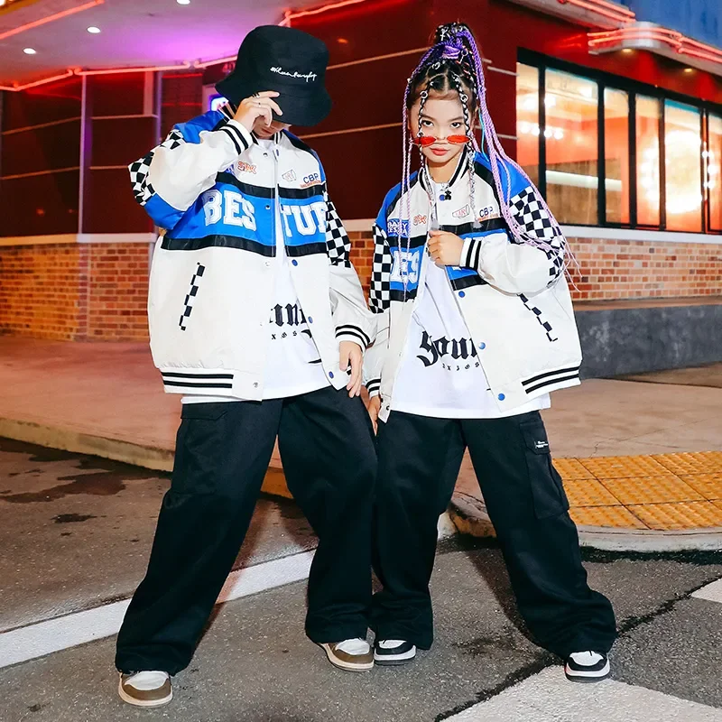 

Motocycle Coat Jacket Cargo Pants For Girl Boy Jazz Dance Costumes Kid Teenage Ballroom Streetwear Clothes Hip Hop Clothing