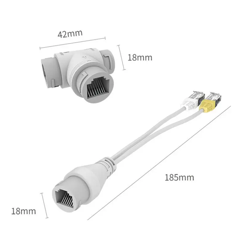 A23F-1Set 2-In-1 POE 카메라 단순화된 케이블 커넥터 분배기 케이블 커넥터 3방향 플라스틱 흰색